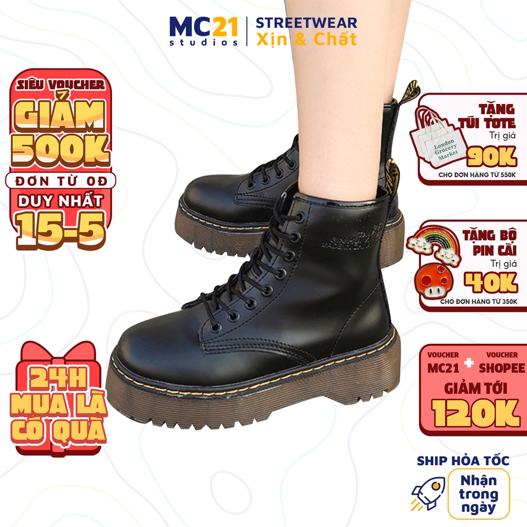 Giày boots da cổ cao MINION CLOTHING đế 5cm phong cách Ulzzang Streetwear Hàn Quốc G2602