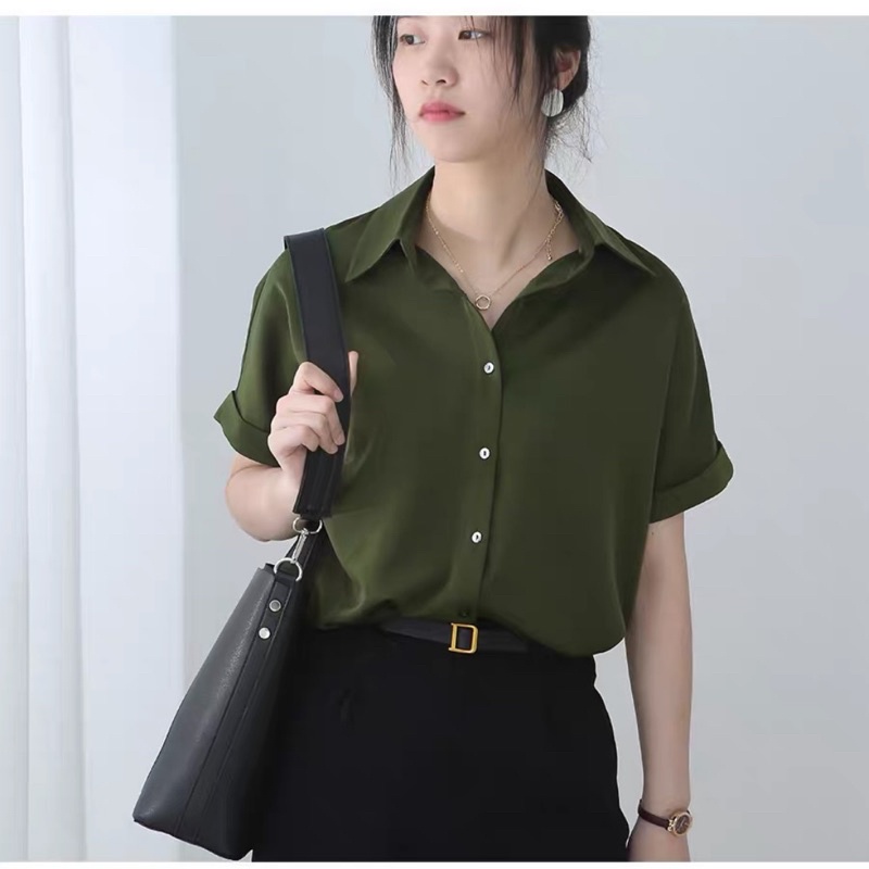 Áo sơ mi công sở cơ bản cộc tay bốn màu siêu xinh
