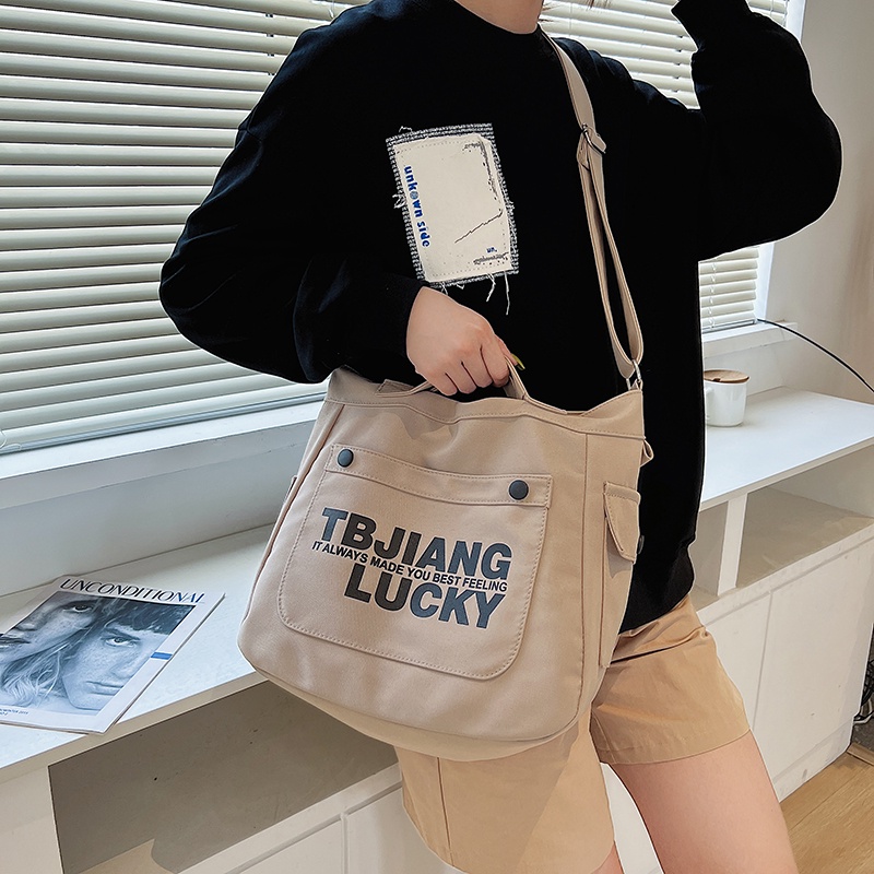 Túi Đeo Chéo Vải Canvas Thời Trang Hàn Quốc Cho Nữ