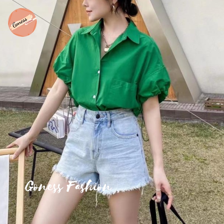 Áo sơ mi nữ Goness thiết kế kiểu tay bồng ngắn đẹp form suông nhiều màu sơmi cộc thời trang Hàn Quốc
