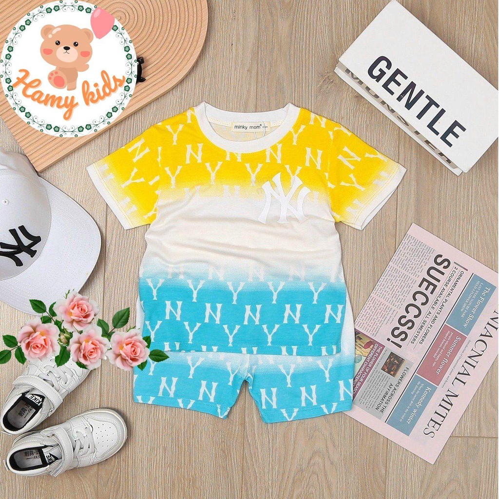 Đồ Bộ Cộc Tay Bé Trai Bé Gái Minky Mom Chính Hãng Thun Lạnh Hình in Tươi Sáng Họa Tiết NY Bé 0-5 Tuổi Dưới 20kg-Hamykids