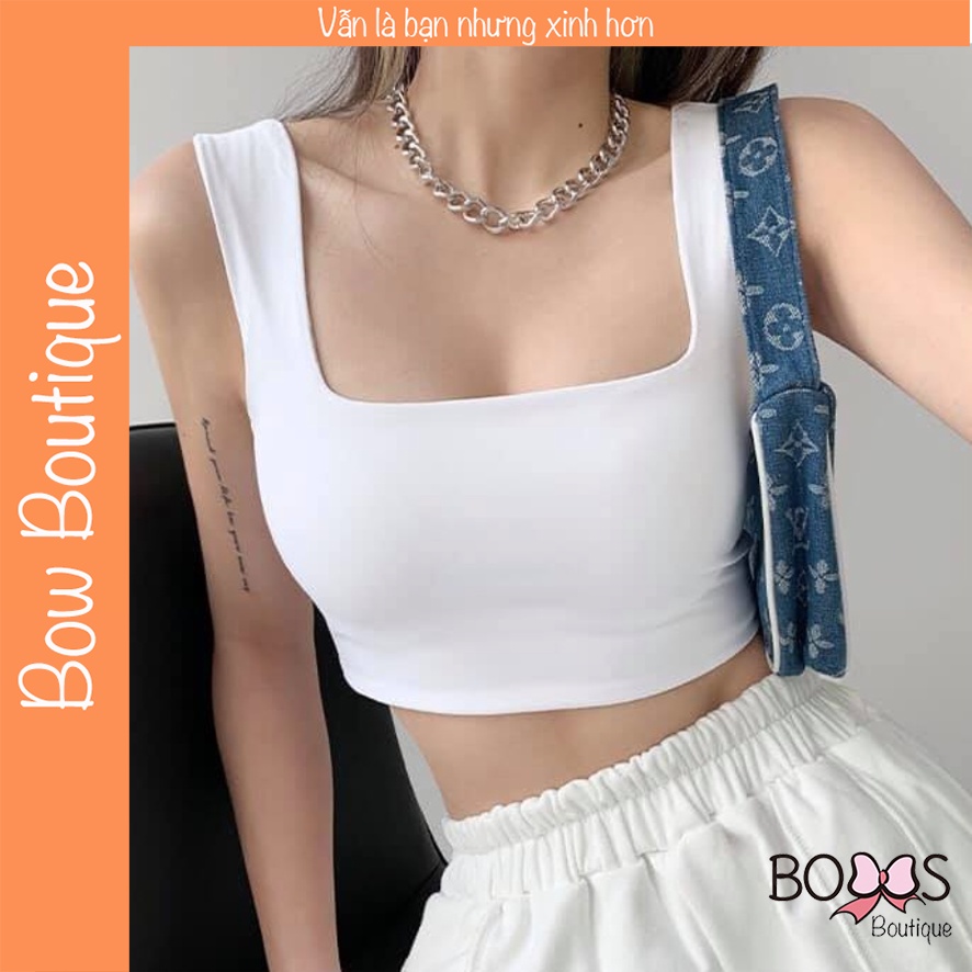 Áo Thun Croptop Cổ Vuông, 2 Dây Quai To Dáng Lửng Ôm Body [CQT]