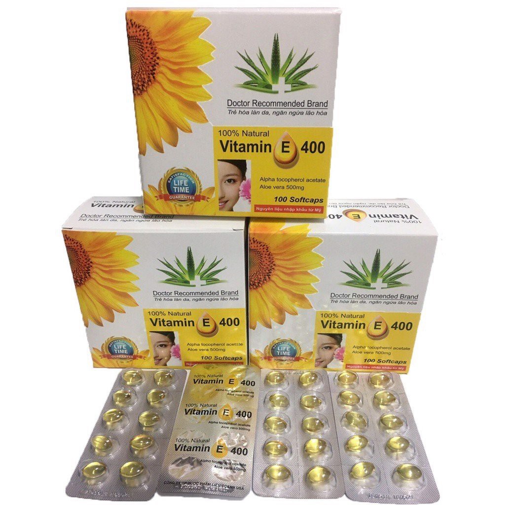 Viên Uống Vitamin E 400 iu Giúp Làm Đẹp Da - Hộp 100 Viên Bổ Sung vtm E 400mg Ngăn Ngừa Lão Hóa