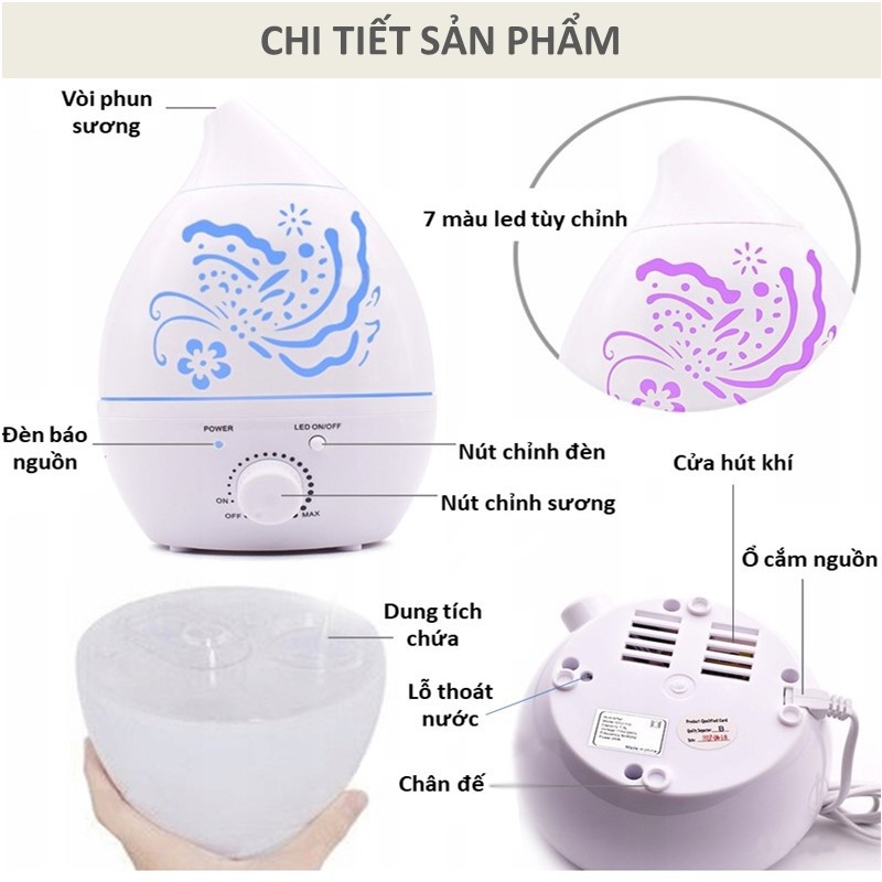 Máy phun sương khuếch tán tinh dầu xông hơi siêu âm giọt nước lớn Hồ điệp nhỏ