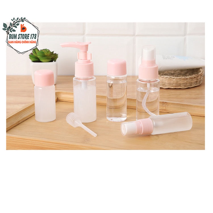 Lọ chiết mỹ phẩm 7 món du lịch kèm túi zip, Bộ chiết mỹ phẩm nhỏ gọn tiện lợi