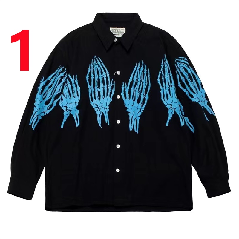 Bán Chạy Nhất Áo Sơ Mi Unisex Tay Dài In Hình Móng Vuốt Ma Xương WACKO MARIA Cỡ Lớn Cho Nam Và Nữ