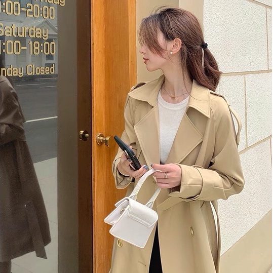 [ORDER TAOBAO]  Áo Trench Coat Size XXS XS Kaki Dáng Dài Có Xẻ Tà Đằng Sau