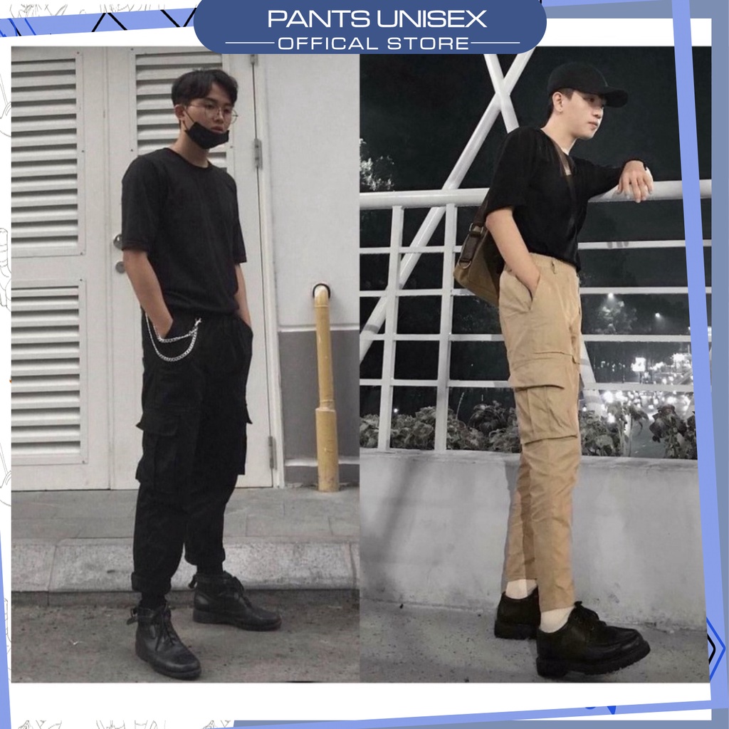 Quần dài túi hộp box pant màu đen/tan (LƯNG THUN)- BOX PANT IN BLACK/TAN Ulzzang UNISEX 1hit_UNISEX Pant