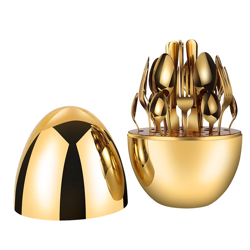 Bộ 24 Dụng Cụ Bàn Ăn Bằng Thép Không Gỉ 1010 Món Màu Vàng Đồng Sang Trọng Tiện Dụng