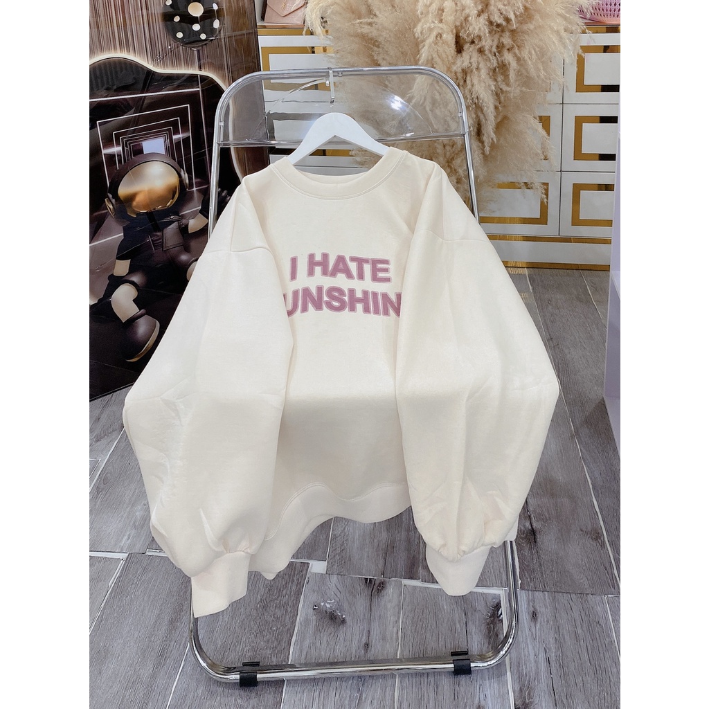 Áo Sweater Tay Bồng Chữ Sun Dáng Rộng Nam Nữ Unisex Cổ Tròn Basic Chất Nỉ Lì
