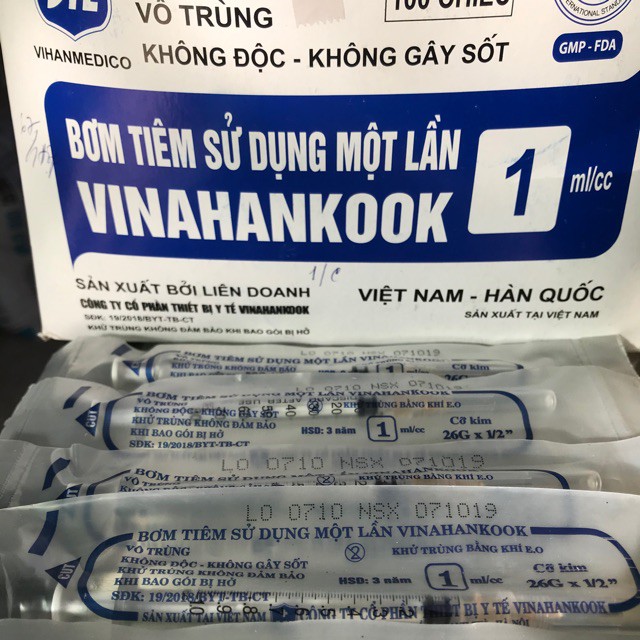 Lẻ 1 cây kim 1cc 1ml Vinahankook 1cc 26G x 1/2 tiêm tinh chất cá hồi căng bóng prp lắp đầu kim 30G 34G