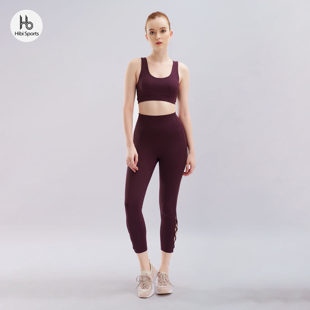 Set đồ tập yoga gym Hibi Sports H142 size mới, quần lửng lưng cao, áo dây đan kèm mút ngực