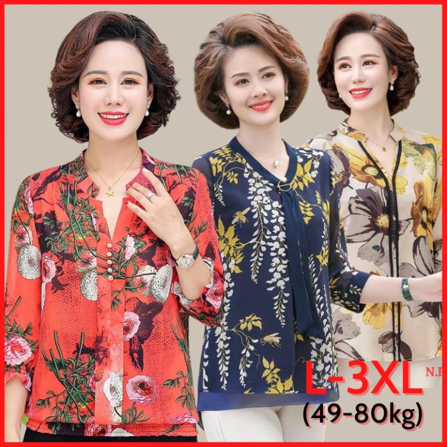 12.12 Áo Kiểu Trung Niên, Áo Trung Niên Nữ Big Size Chất Voan Tay Lỡ Họa Tiết Hoa Nhiều Màu - Thời Trang Trung Niên Nữ