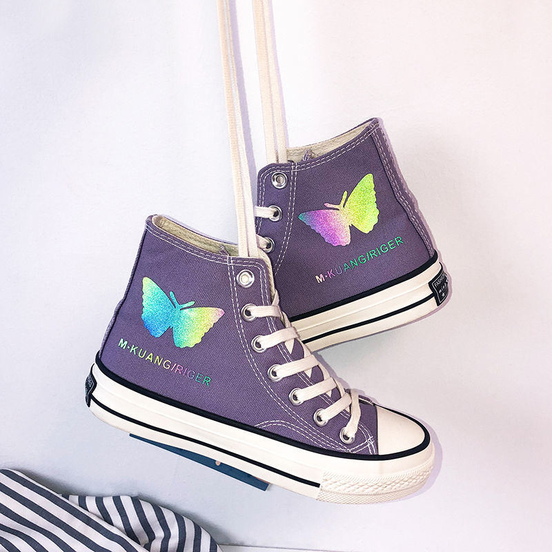 Giày Vải Canvas Cổ Cao Thêu Hình Bướm Kiểu Hàn Quốc Thời Trang Xuân Thu 2021 Cho Bé Gái | BigBuy360 - bigbuy360.vn