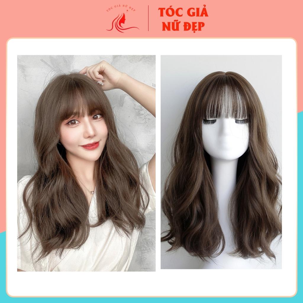 Tóc giả nữ nguyên đầu xoăn dợn tự nhiên lửng, 48cm , tặng kèm lướ trùm, mã C4283