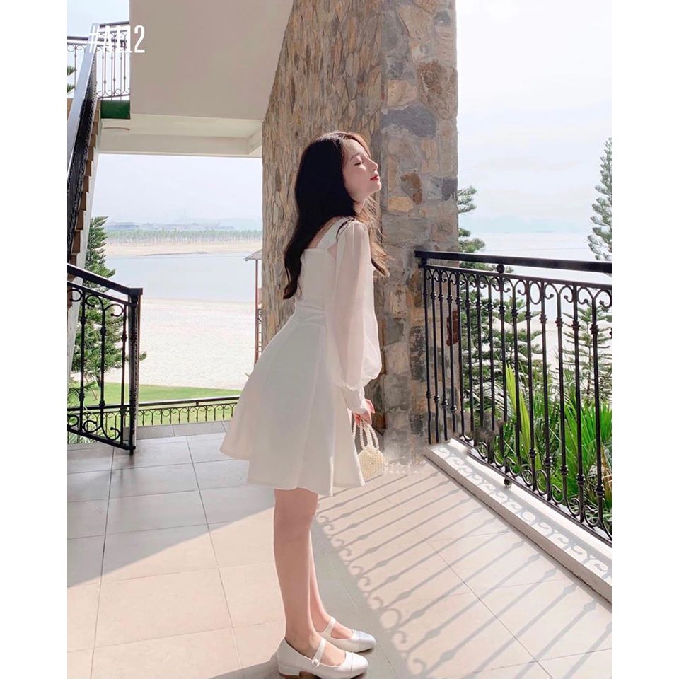 [mẫu mới] Đầm nữ trắng dễ thương dự tiệc trắng xòe tay phồng dễ thương Babe Dress