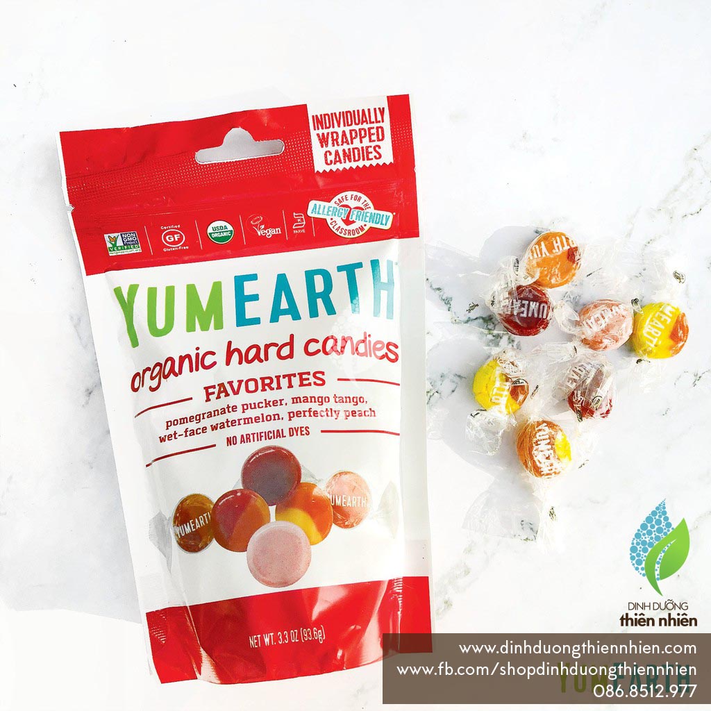 Viên Kẹo Trái Cây Hữu Cơ Yum Earth Organic Hard Candies Drops, YumEarth, 4 Hương Vị Trái Cây, 93.6g