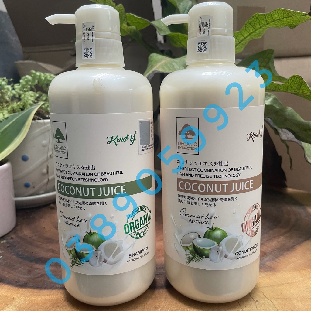 [Chính Hãng]Dầu gội xả dừa tươi cao cấp KENDY Coconut Juice 800ml x2