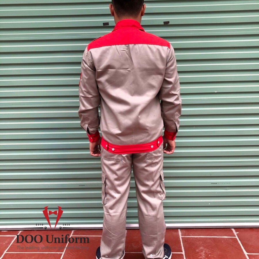 [DOO SAFETY] Bộ đồ bảo hộ lao động nam, Ghi phối đỏ Mã B01