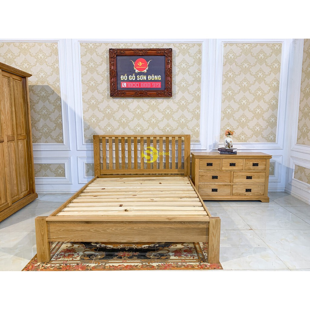 Giường ngủ gỗ Sồi giá rẻ 1m6 x 2m