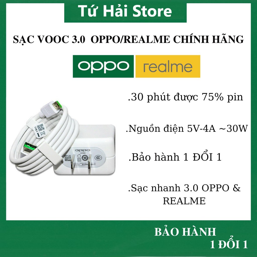 Bộ Sạc Nhanh VOOC 3.0 - 5A - OPPO/REALME F11/F11 Pro/ Reno2\2f... Realme3/5/Pro Chính Hãng - Bảo Hành 6 Tháng 1 Đổi 1