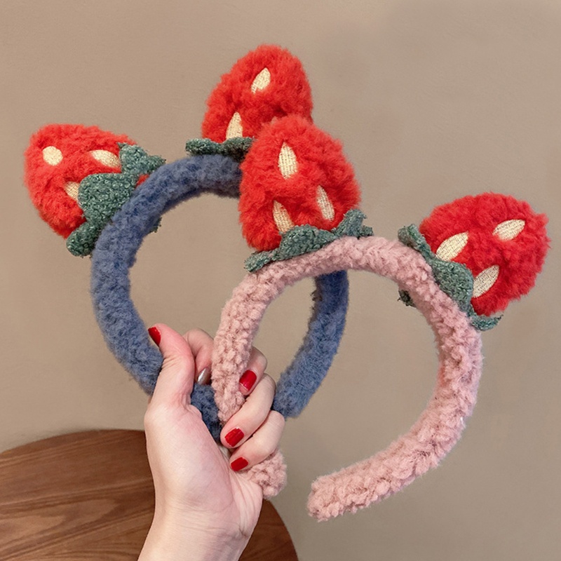 Flgo Băng Đô Rửa Mặt Trang Điểm Bằng Vải Lông Họa Tiết Dâu Tây Hoạt