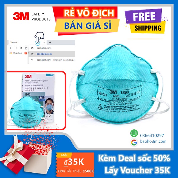 Khẩu trang 3M 1860 tiêu chuẩn N95 Singapore [Lẻ]-khẩu trang chống dịch, chống bụi mịn PM2.5 dùng cho nhân viên y tế