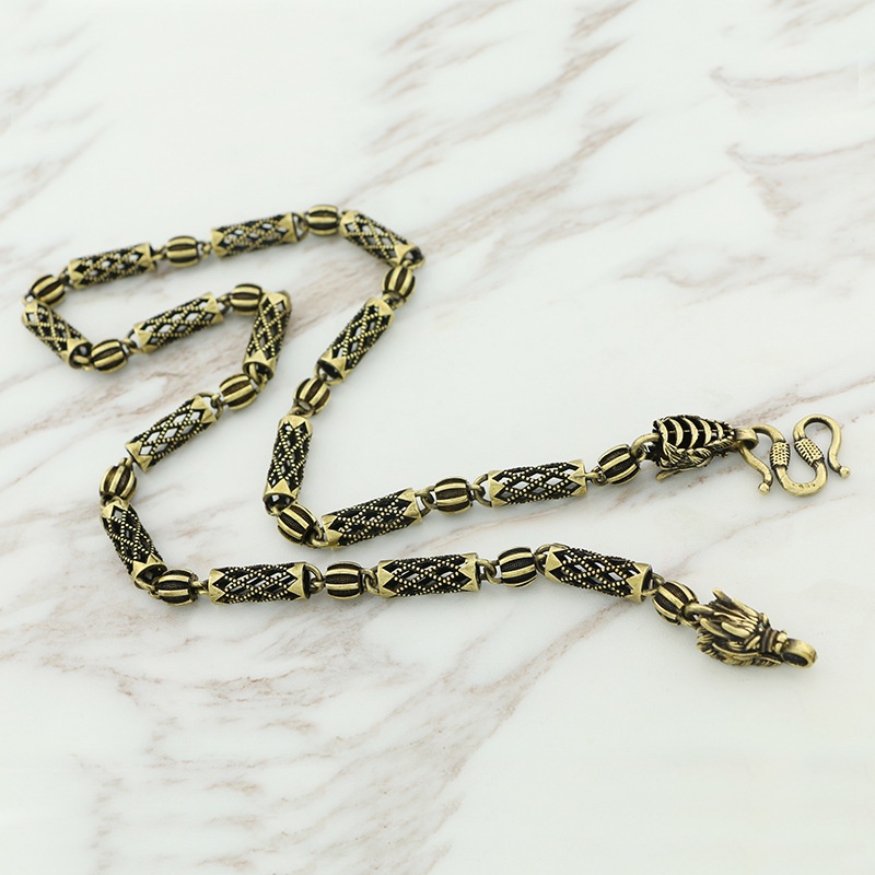 Dây chuyền đồng thau nguyên chất phong cách Bibcock cổ xưa kiểu hạt dưa hấu phối rỗng làm quà thủ công cho nam