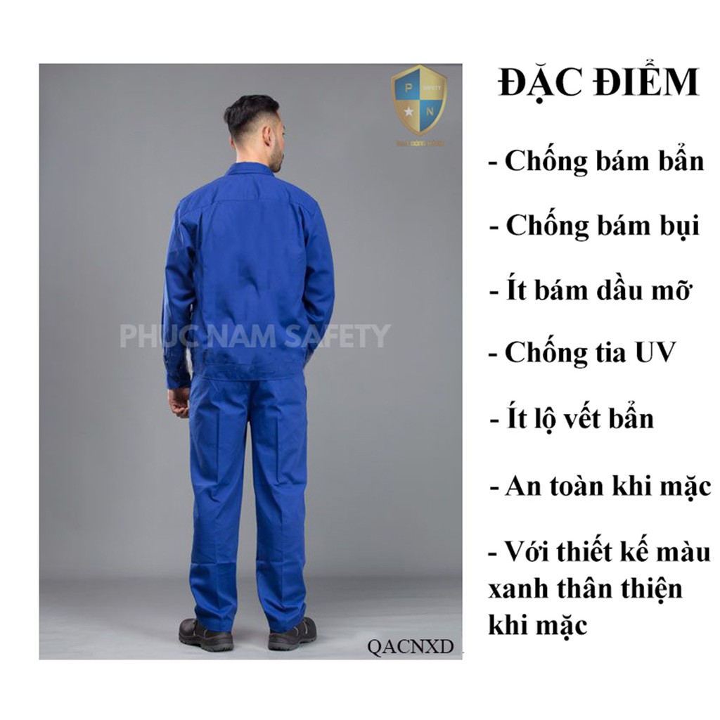 Bộ quần áo bảo hộ lao động P08- Màu xanh dương, quần áo bảo hộ lao động giá rẻ, BHLĐ Phúc Nam