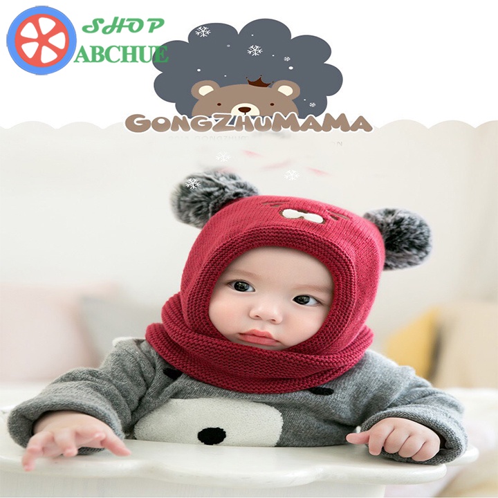 Mũ len kết hợp khăn quàng cổ 2 trong 1 cho bé