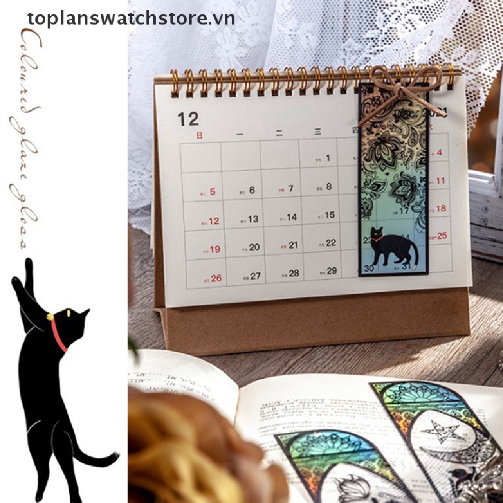Set 6 Thẻ Đánh Dấu Trang Sách Hình Mèo Đen Đáng Yêu