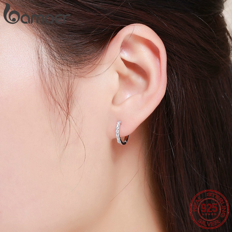 Khuyên tai Bamoer bằng bạc 925 đính đá zirconia thời trang sang trọng cho nữ
