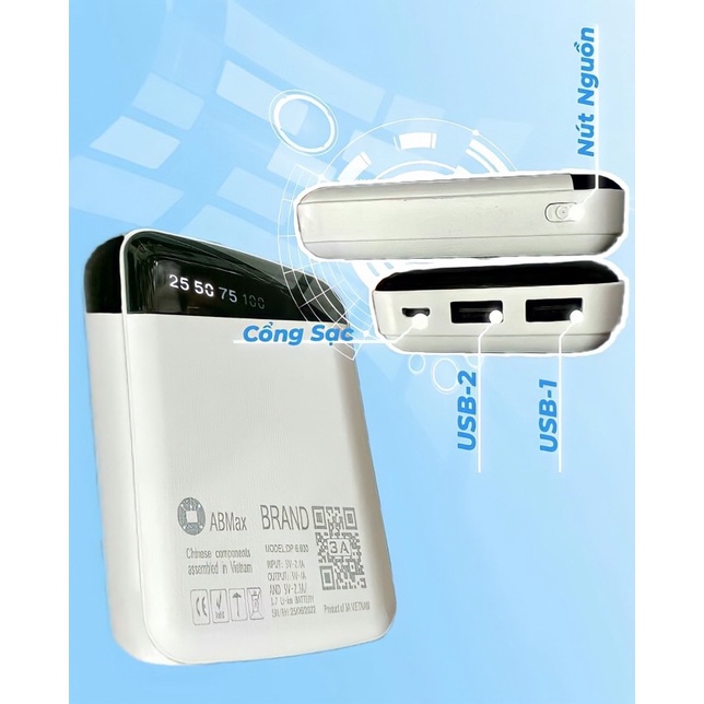 Sạc Dự Phòng 3A 6000mAh (Bảo hành 1 năm) Tặng dây sạc