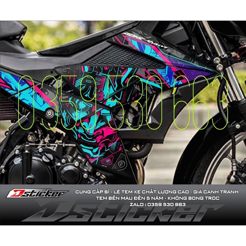 Tem rời Satria xanh hồng dán xe đen - Samurai cực chất