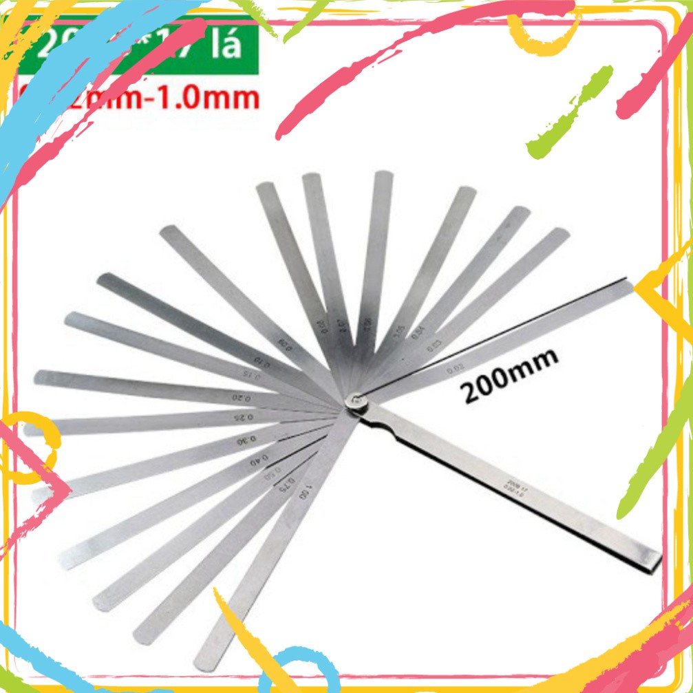 Thước căn lá 0.05-0.5mm, bao gồm 14 lá.-Chiều dài lá 200mm