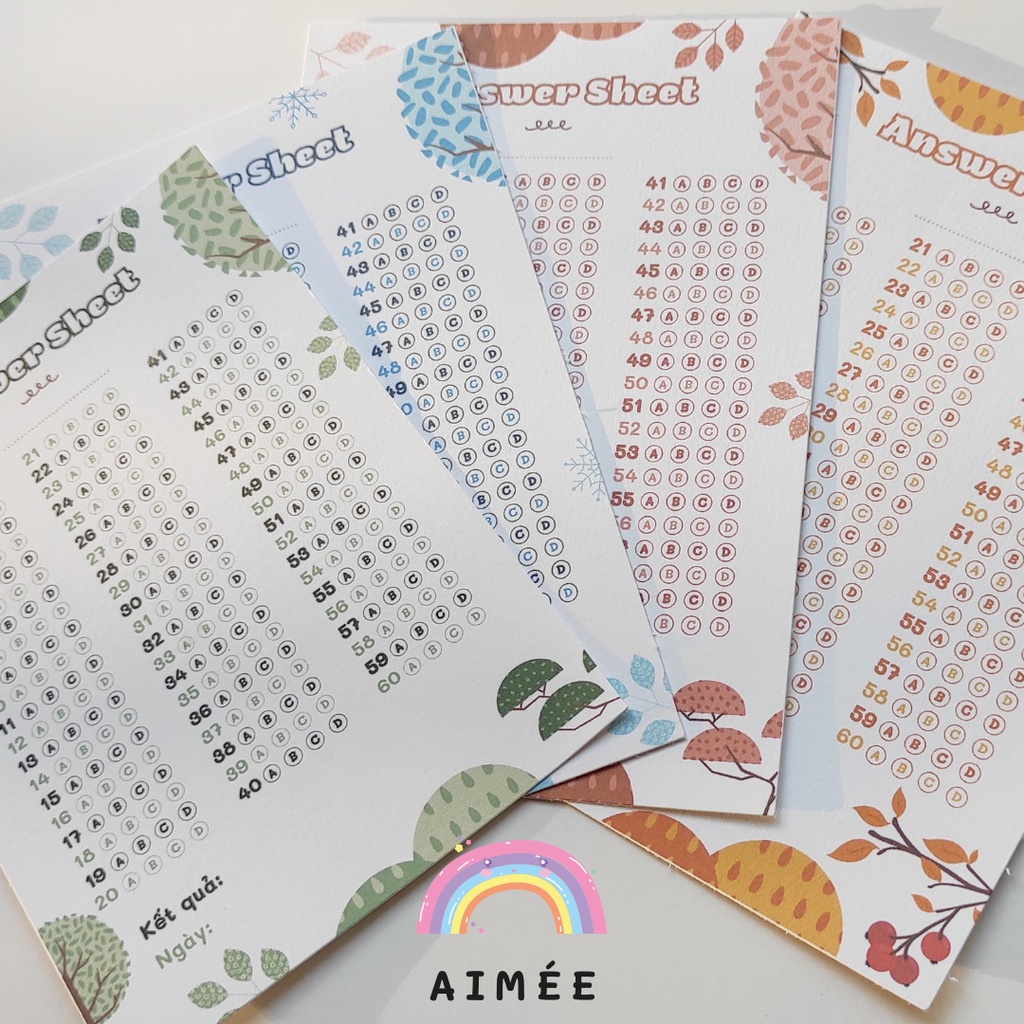 Set 8 Phiếu Điền Trắc Nghiệm Mini Xinh Xắn - Answer sheet A6 | Aimée