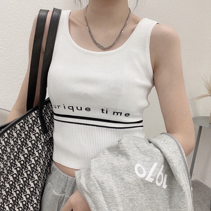 Áo sát nách dệt kim ZHELIHANGFEI họa tiết chữ cá tính trẻ trung thời trang