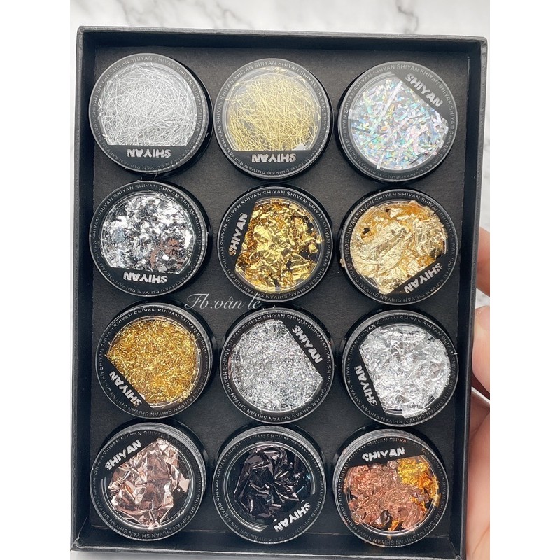bộ phụ kiện móng giấy bạc nhún thanh sợi trang trí nail 12 màu