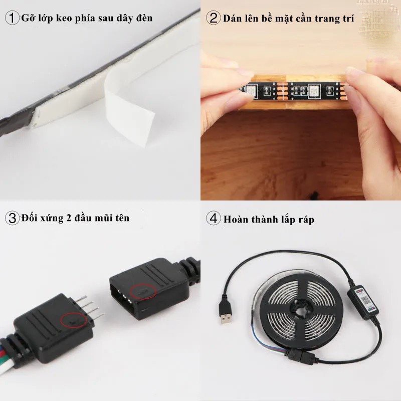 Đèn LED tiktok, đèn LED DC5V RGB kết nối Bluetooth loại 5M Trang Trí Decor Phòng, đổi màu theo nhạc