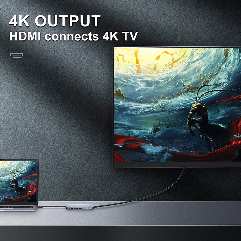 HUB chuyển đổi KCO H260 cổng USB C 3.0 sang HDMI video 4K hỗ trợ SD/TF MicroSD cho laptop/máy tính/NS Switch/MacBook
