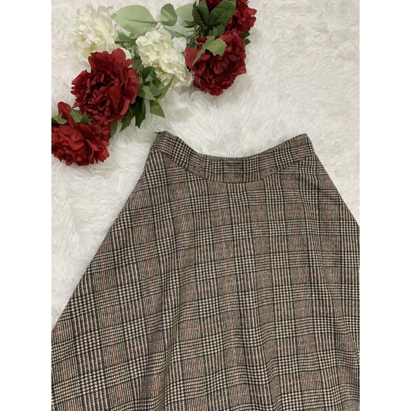 CHÂN VÁY NỮ DẠ KẺ DÁNG XOÈ DÀI 63CM THU ĐÔNG