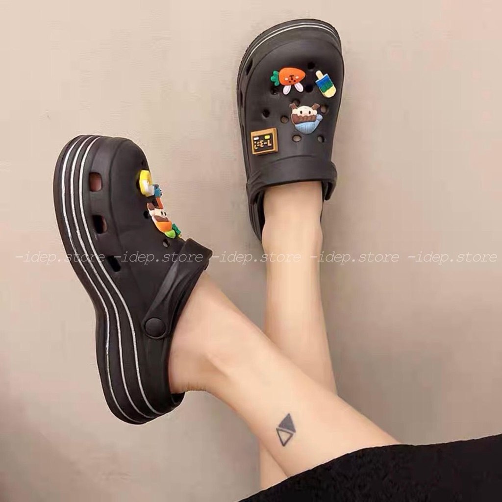 Dép sục CROSS nữ đế cao 4cm TẶNG KÈM 6 sticker/jib cute - Sục Sandal bít mũi nữ đế dày siêu nhẹ SL061 - iDép Store
