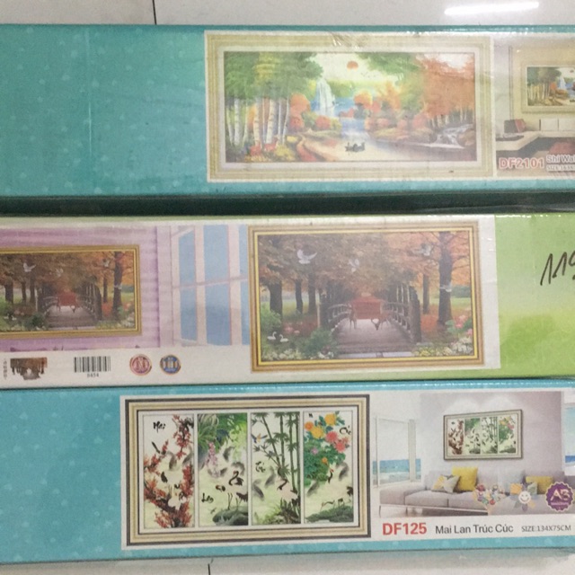 Tranh đính đá phong cảnh combo bộ 3 bức