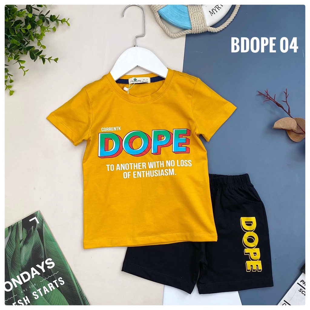 Bộ thun cotton LTIBABY cho bé trai, chất cotton mềm mát, thấm hút mồ hôi, dáng quần đùi, áo in chữ DO FE size 2/10T