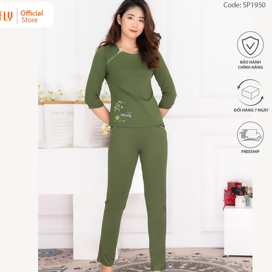 Bộ đồ mặc nhà nữ cotton SUNFLY áo tay lỡ, quần dài SP1950