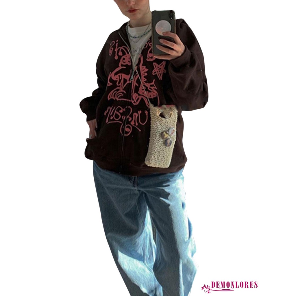 Áo khoác hoodie tay dài in họa tiết graffiti phối khóa kéo sành điệu cho nữ | BigBuy360 - bigbuy360.vn