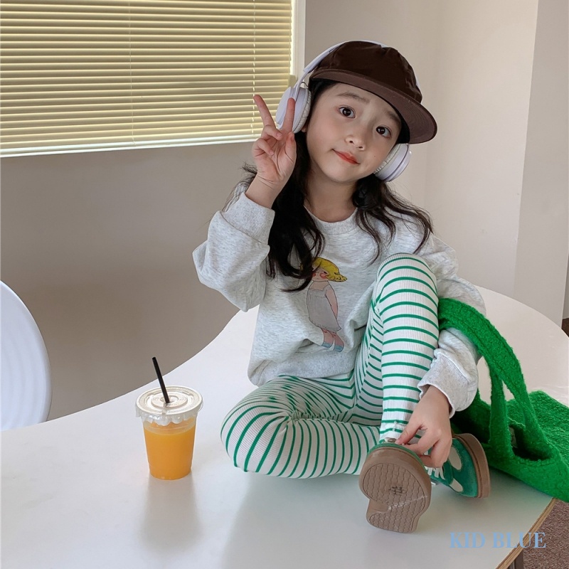 Quần Legging Họa Tiết Kẻ Sọc Phong Cách Hàn Quốc Thời Trang Mùa Thu Mới Cho Bé Gái
