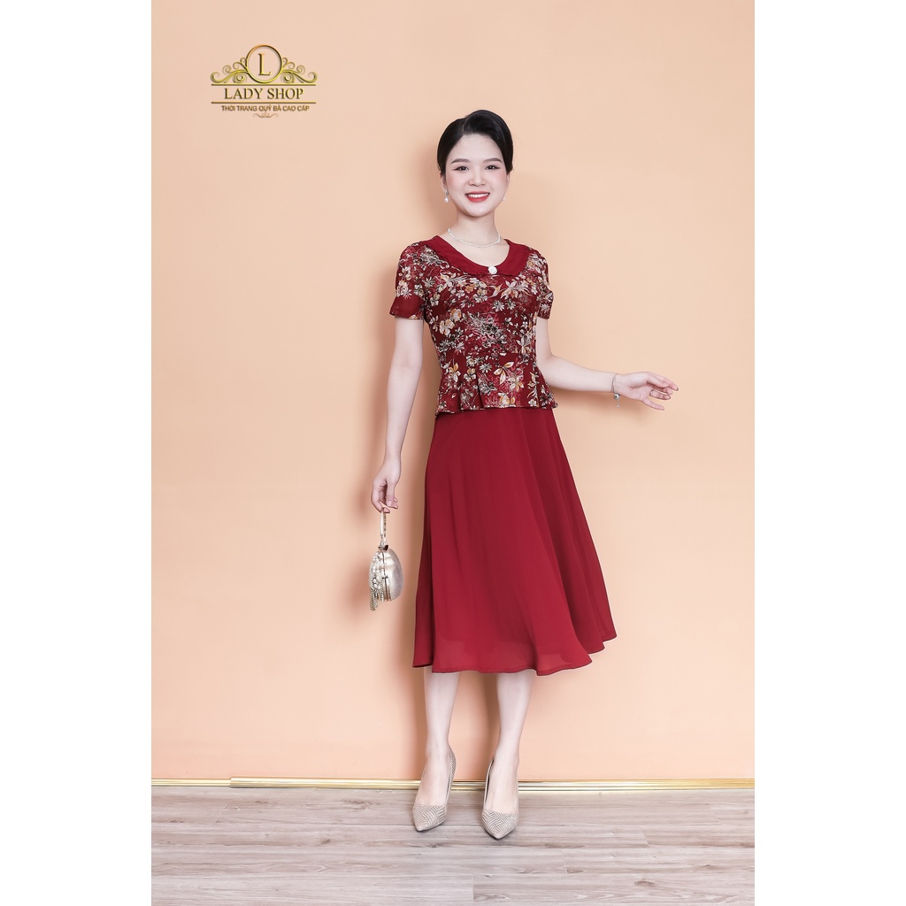 Đầm peplum cổ sen bèo sang trọng Ladyshop thời trang trung niên cao cấp TK961