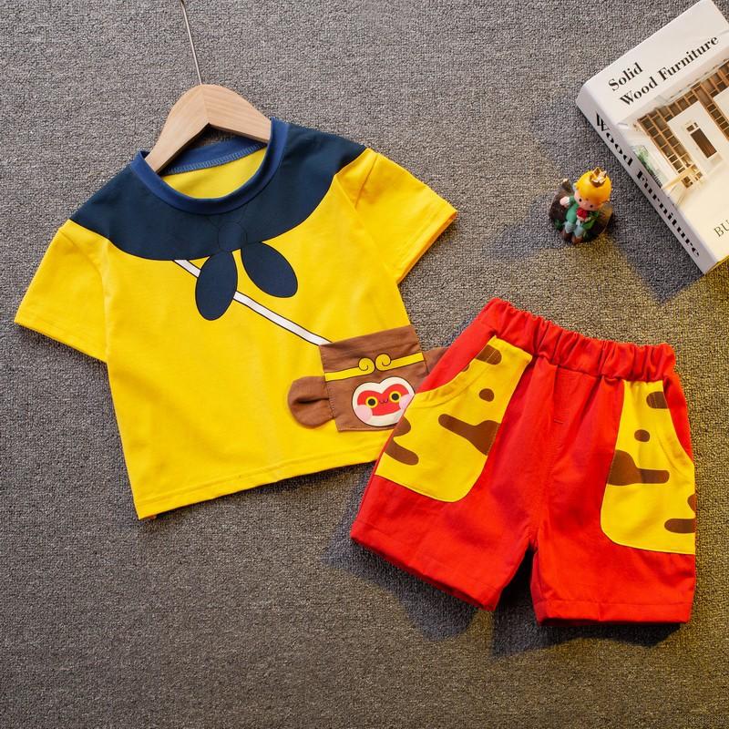 Set áo thun tay ngắn + quần short in hình khỉ cho bé trai bé gái