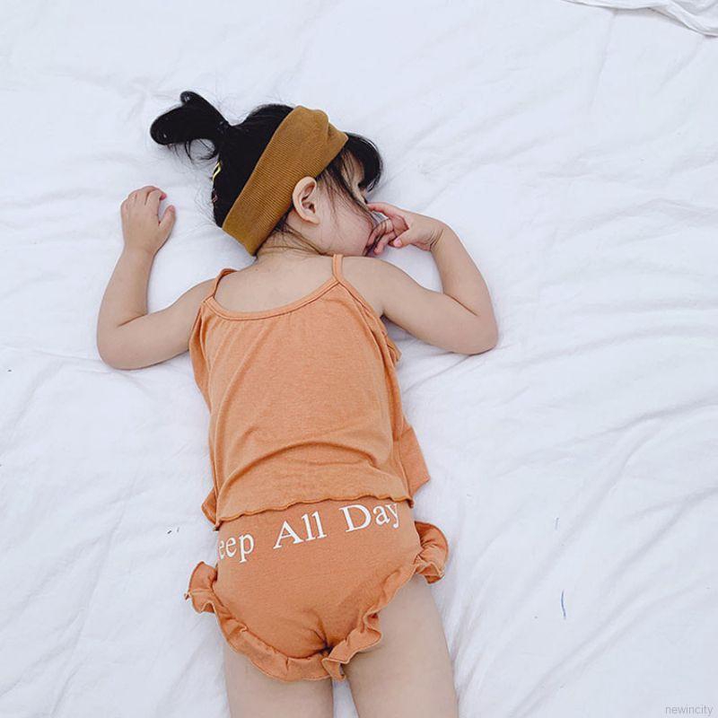 Set áo hai dây in chữ thời trang + quần đùi thời trang mùa hè dành cho bé gái